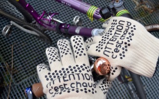 ©Barry Sandland/TIMB - Kitchen mitts doubling as cold weather gloves on the bike